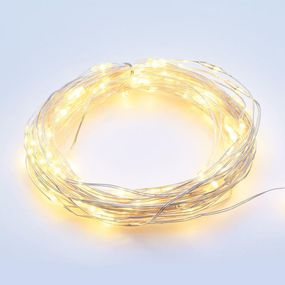 ACA Lighting 100 LED dekorační řetěz s časovačem WW stříbrný měďený kabel na baterie 3XAA IP44 10m+10cm X01100115