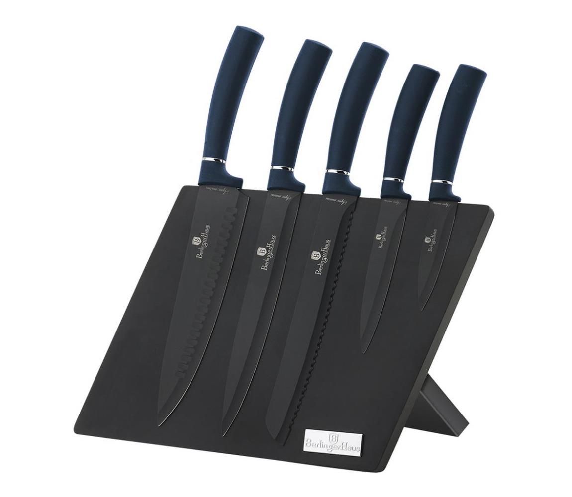 BerlingerHaus - Sada nerezových nožov s magnetickým stojanom 6 ks modrá/čierna