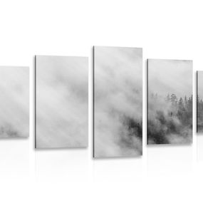 5-dielny obraz čiernobiely hmlistý les