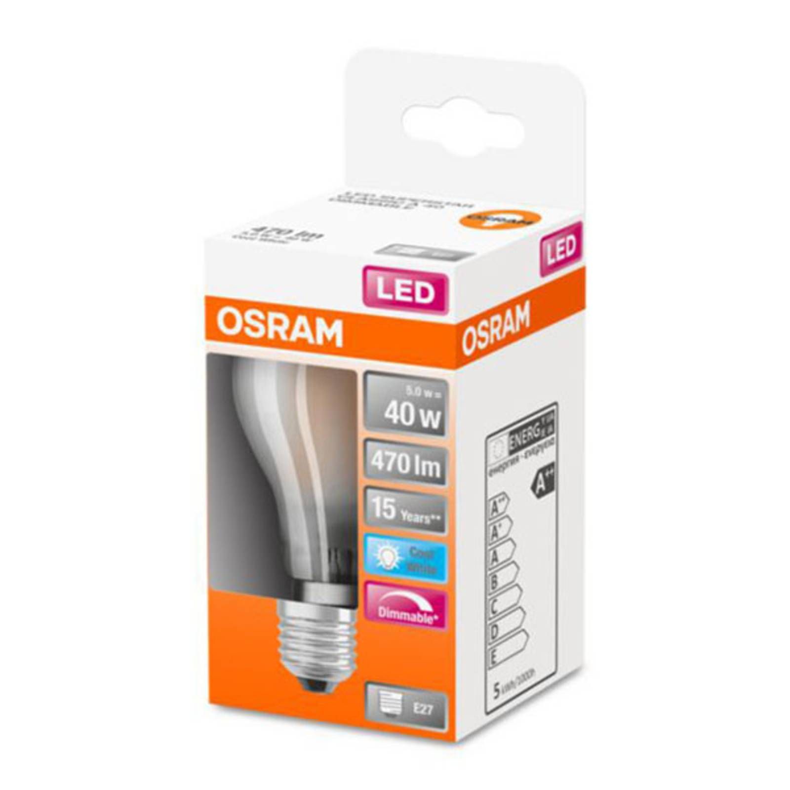 OSRAM Classic A LED žiarovka E27 5W 4.000K matná, E27, 5W, Energialuokka: F, P: 10.5 cm