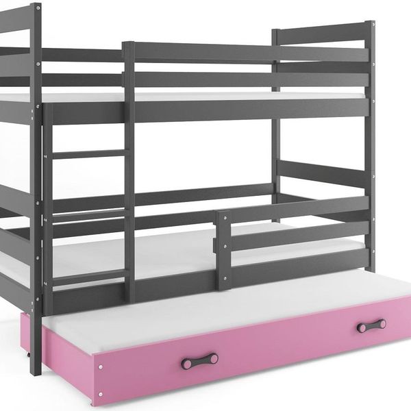 Poschodová posteľ s prístelkou ERIK 3 - 200x90cm Grafitový - Ružový