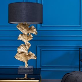 Estila Glamour art deco stolná lampa Ginko zlatej farby s čiernym okrúhlym tienidlom 70cm