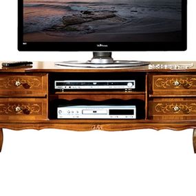 Estila Masívny luxusný klasický TV stolík Clasica so štyrmi zásuvkami a dvomi poličkami s rustikálnym zdobením 123cm