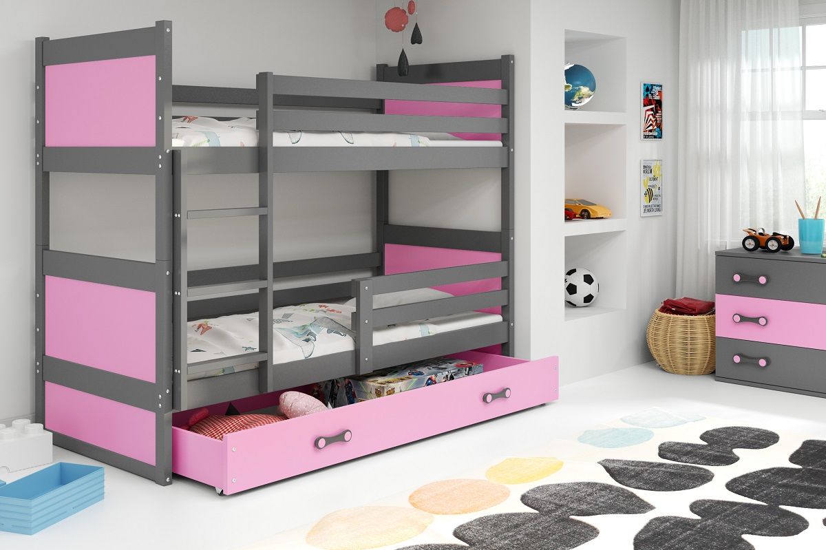 Poschodová posteľ RICO 2 - 200x90cm - Grafitový - Ružový