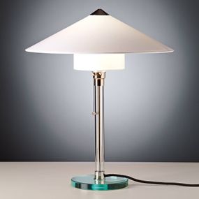 TECNOLUMEN Wagenfeld stolná lampa WG27, Obývacia izba / jedáleň, textil, plast, poniklovaný kov, sklo, E27, 60W, K: 50cm