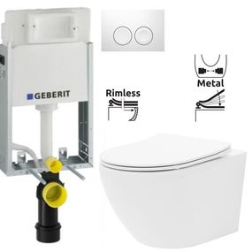 GEBERIT KOMBIFIXBasic vr. bieleho tlačidla DELTA 21 + WC REA Carlo Flat Mini Rimlesss + SEDADLO 110.100.00.1 21BI CF1