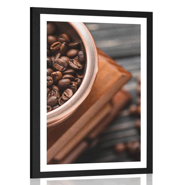 Plagát s paspartou vintage mlynček na kávu - 40x60 white