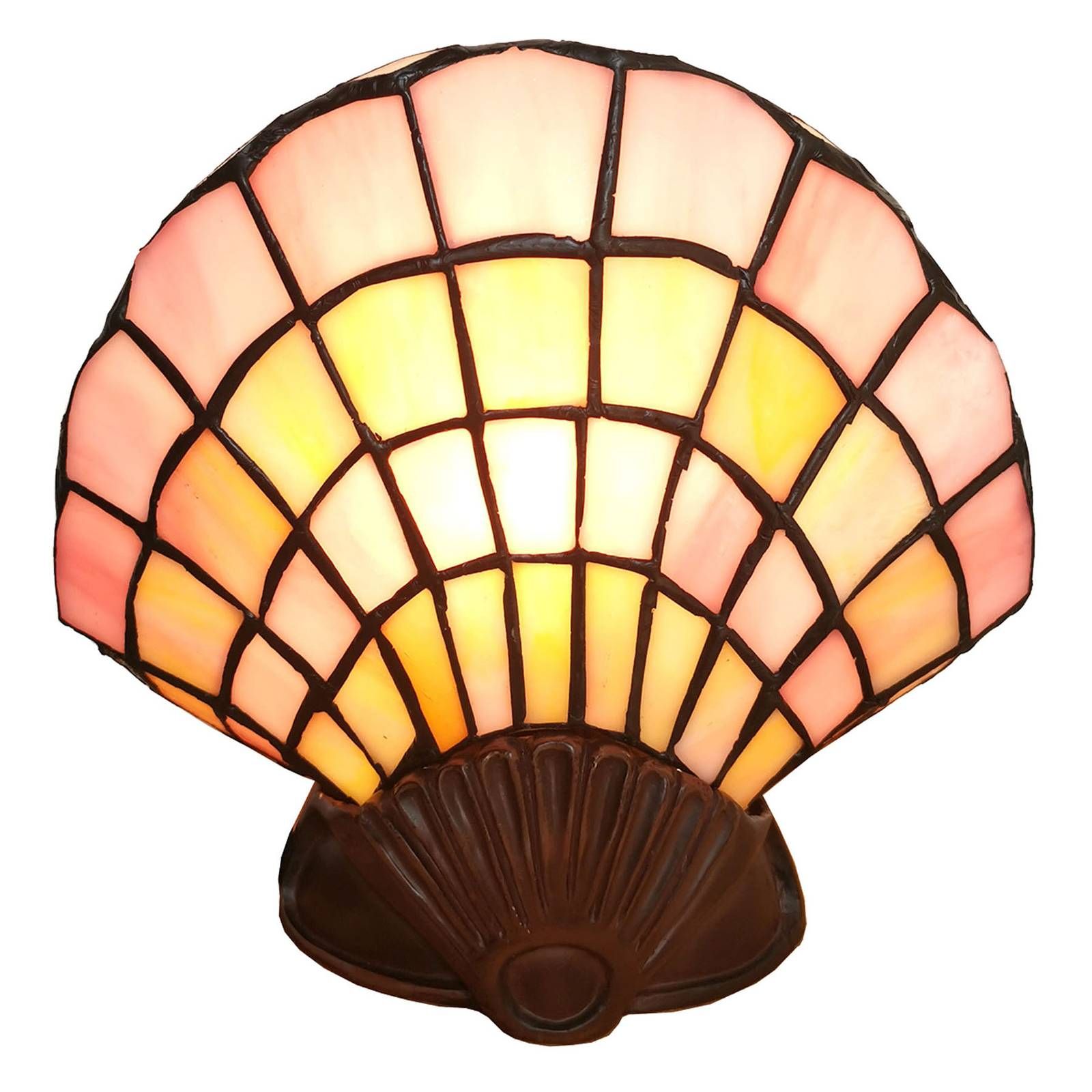 Clayre&Eef Dekoračná stolná lampa 6000 sklenená mušľa Tiffany, Obývacia izba / jedáleň, polyrezín, sklo, E14, 25W, L: 25 cm, K: 20cm