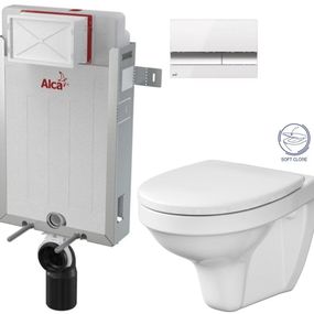 ALCADRAIN Renovmodul - predstenový inštalačný systém s bielym / chróm tlačidlom M1720-1 + WC CERSANIT DELFI + SOFT SEDADLO AM115/1000 M1720-1 DE2