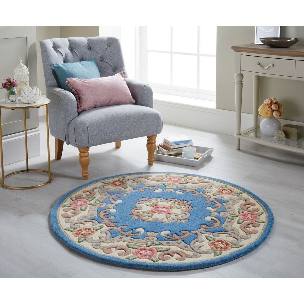 Modrý vlnený koberec Flair Rugs Aubusson, ⌀ 120 cm