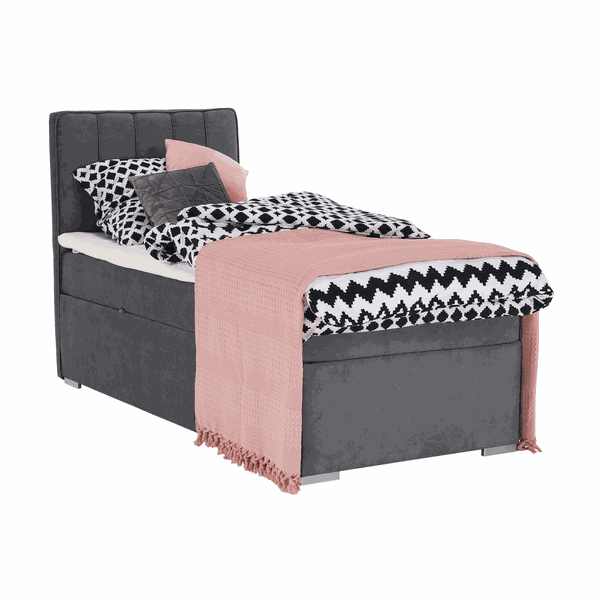 Boxspringová posteľ, jednolôžko, sivá, 90x200, ľavá, AMIS