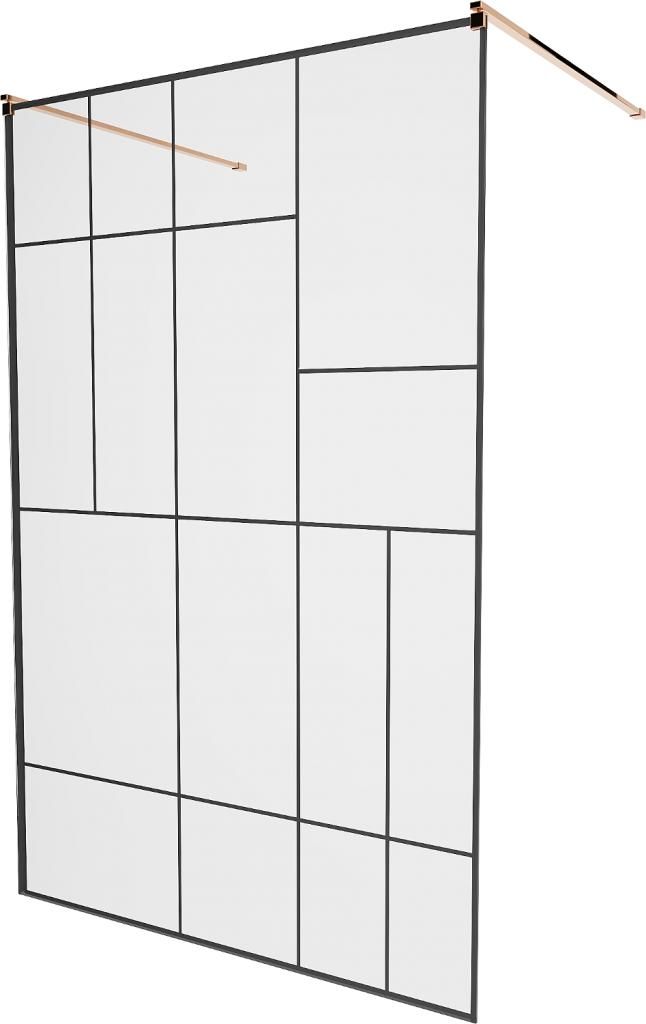 MEXEN/S - KIOTO samostatne stojaca sprchová zástena 110 x 200 cm, transparent/čierna vzor 8 mm, ružové zlato 800-110-002-60-78