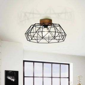 EGLO Stropné svietidlo Padstow s dreveným baldachýnom, Obývacia izba / jedáleň, oceľ, drevo, E27, 60W, K: 20.5cm