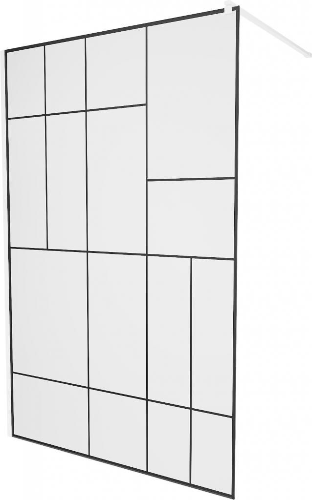 MEXEN/S - KIOTO Sprchová zástena WALK-IN 110 x 200 cm, transparent/čierny vzor 8 mm, biela 800-110-101-20-78