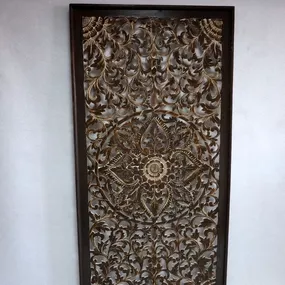 Dekorácia na stenu PANEL FLOWER - Mandala hnedá, 160x80 cm, drevo, ručná práca