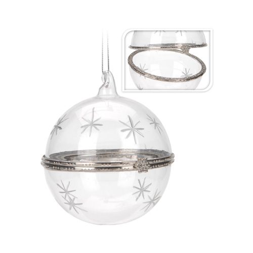 Vianočná guľa - sklenená 80 mm/otváracia strieborná, 1ks