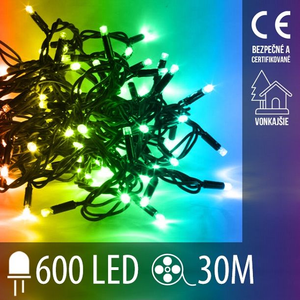 Vianočná led svetelná reťaz vonkajšia - 600led - 30m multicolour