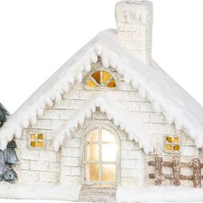 Dekorácia MagicHome Vianoce, Domček s komínom, keramika,, 3xAA, 40 cm, LED