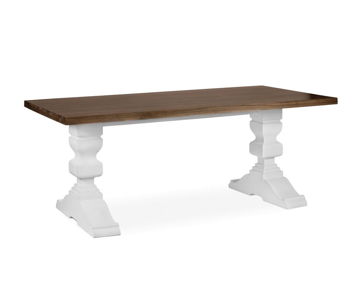 Estila Luxusný koloniálny jedálenský stôl Blanc v bielom prevedení s hnedou povrchovou doskou 200cm