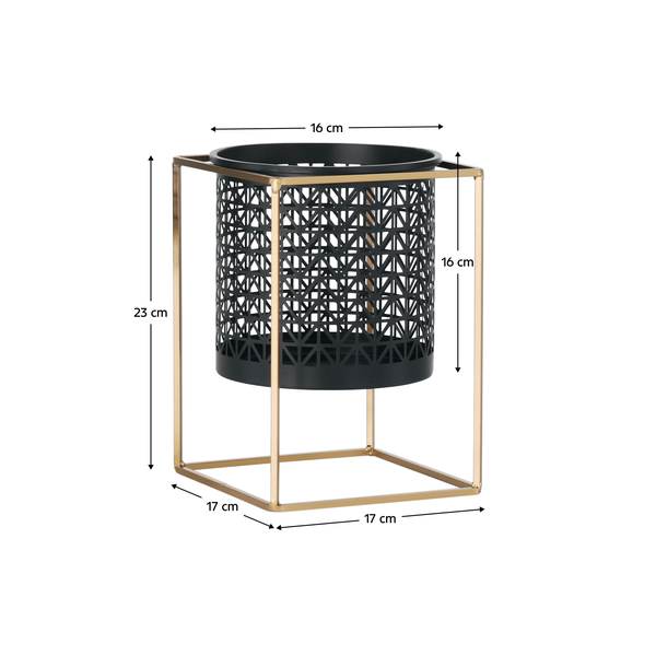 Stojany na kvetináče, set 2 ks, hranatý/okrúhly, čierna/zlatá, ESME SET