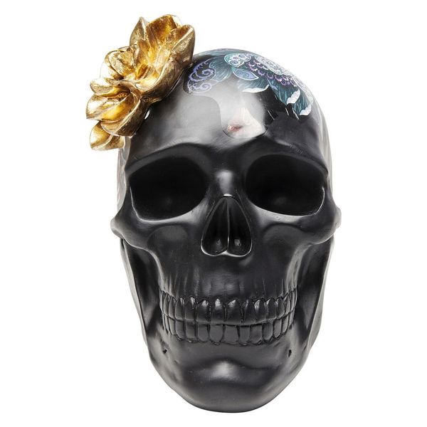 Čierna dekoratívna soška Kare Design Flower Skull, výška 22 cm