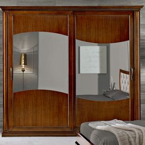 Estila Klasická masívna šatníková skriňa Carpessio s dvomi posuvnými dverami so zrkadlami 290cm