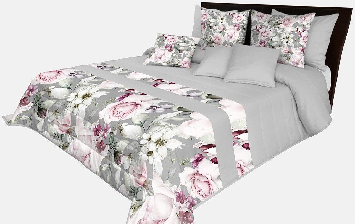 DomTextilu Romantický prehoz na posteľ v šedej farbe s nádhernými ružovými kvetinami rôznych druhov Šírka: 170 cm | Dĺžka: 210 cm 65887-239692