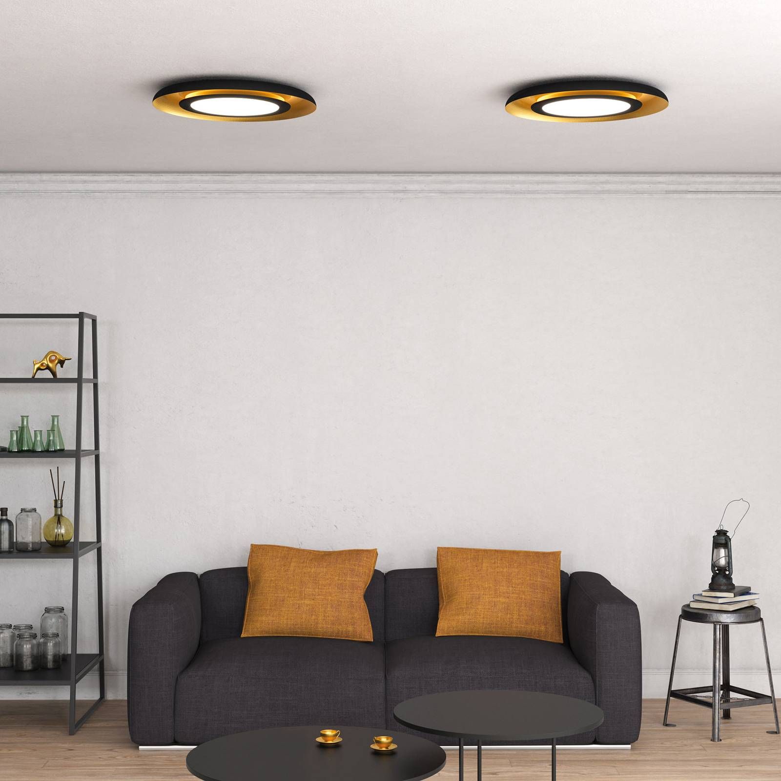 ACB ILUMINACIÓN Stropné LED svietidlo Shiitake, čierne/zlaté, Obývacia izba / jedáleň, kov, 60W, K: 10cm