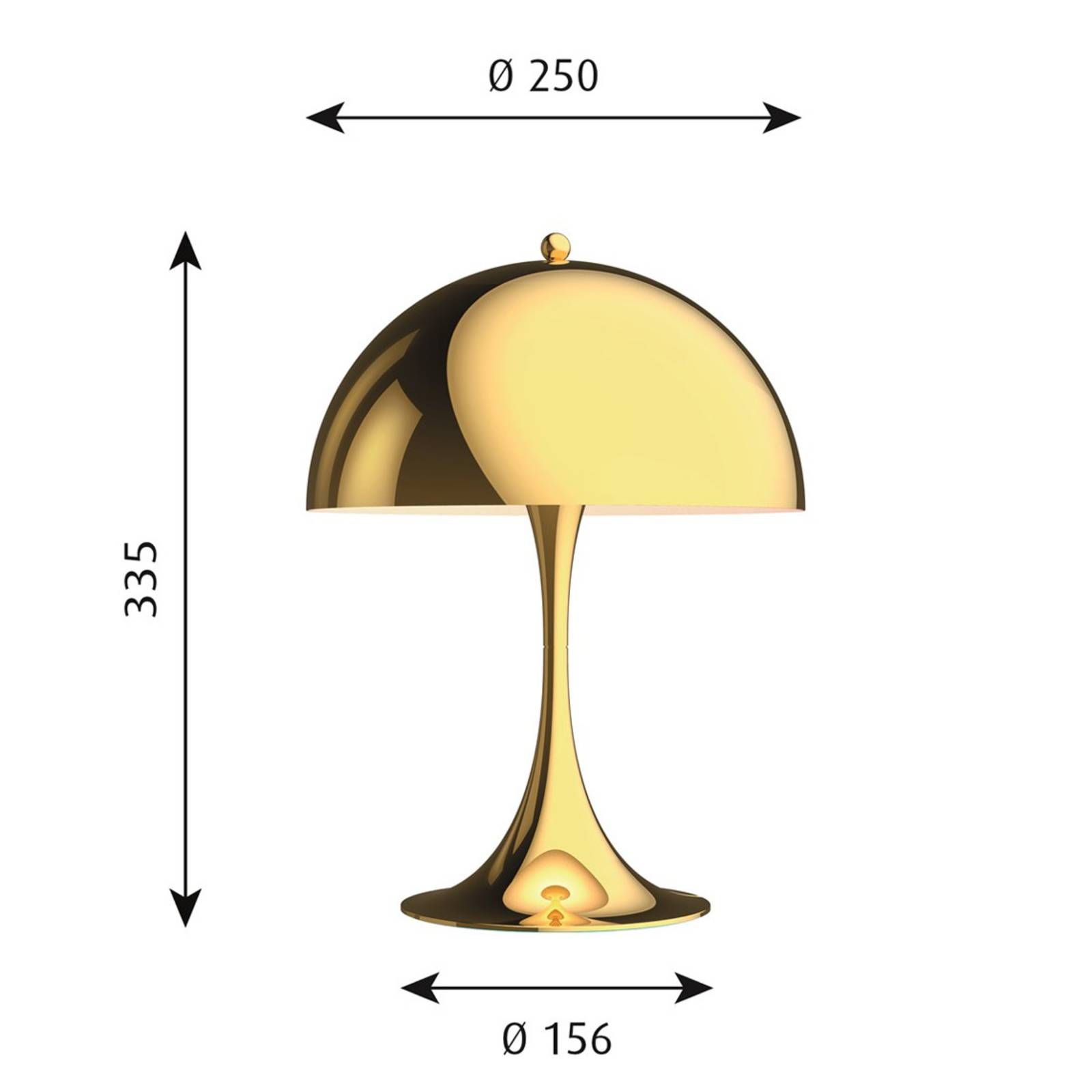 Louis Poulsen Panthella Mini stolná lampa, mosadz, Obývacia izba / jedáleň, oceľ, hliník, 10W, K: 33.5cm