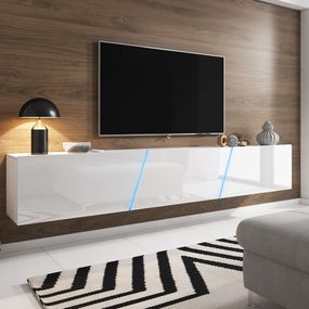 TV stolík/skrinka Slant 240 (biela matná + biely lesk) (s osvetlením)
