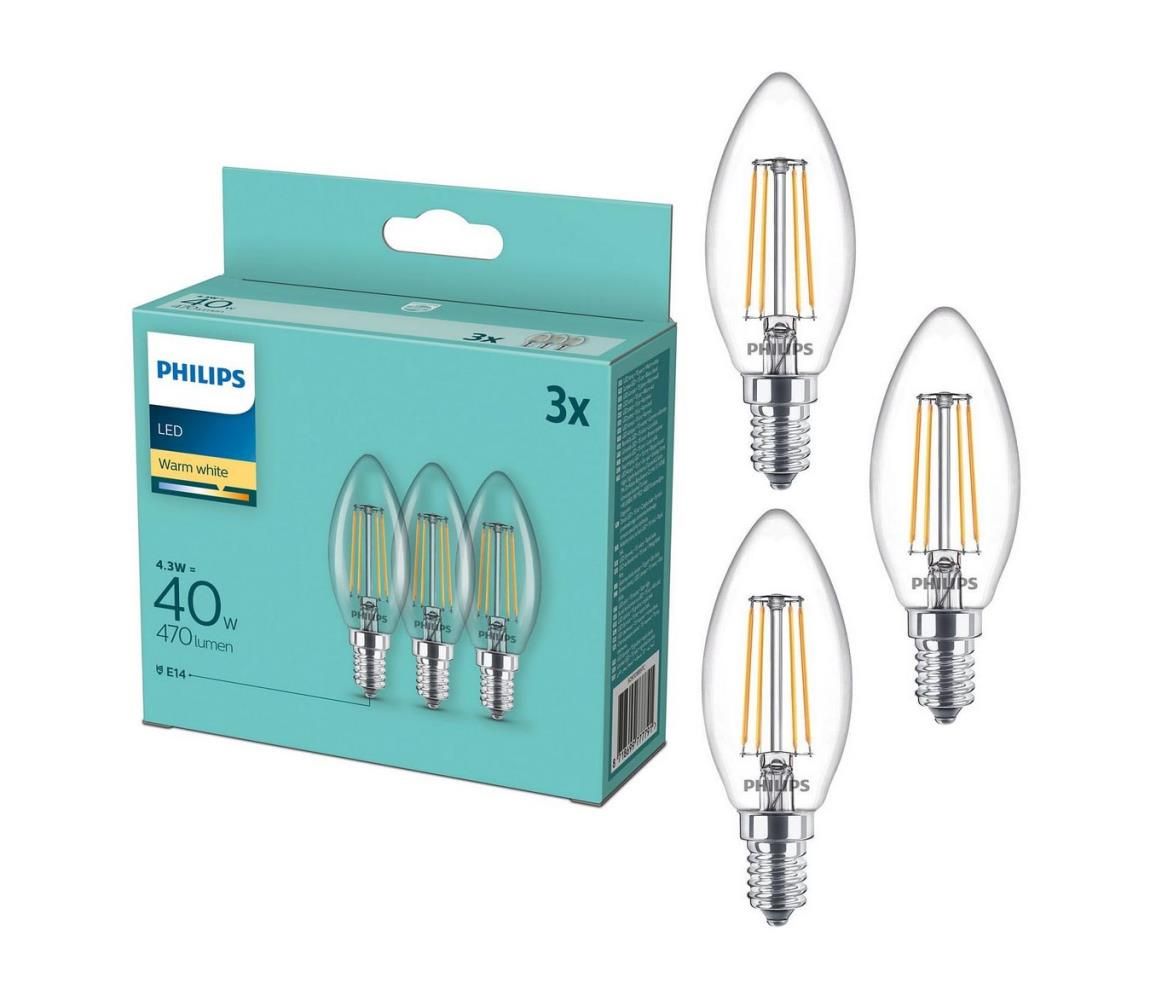 SADA 3x LED Žiarovka Philips B35 E14/4,3W/230V 2700K