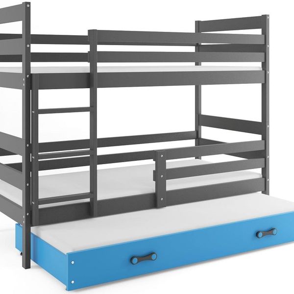 Poschodová posteľ s prístelkou ERIK 3 - 200x90cm Grafitový - Modrý