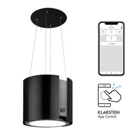 Klarstein Skyfall Smart, ostrovčekový digestor, Ø 45 cm, recirkulácia, 402 m³/h, LED, čierny