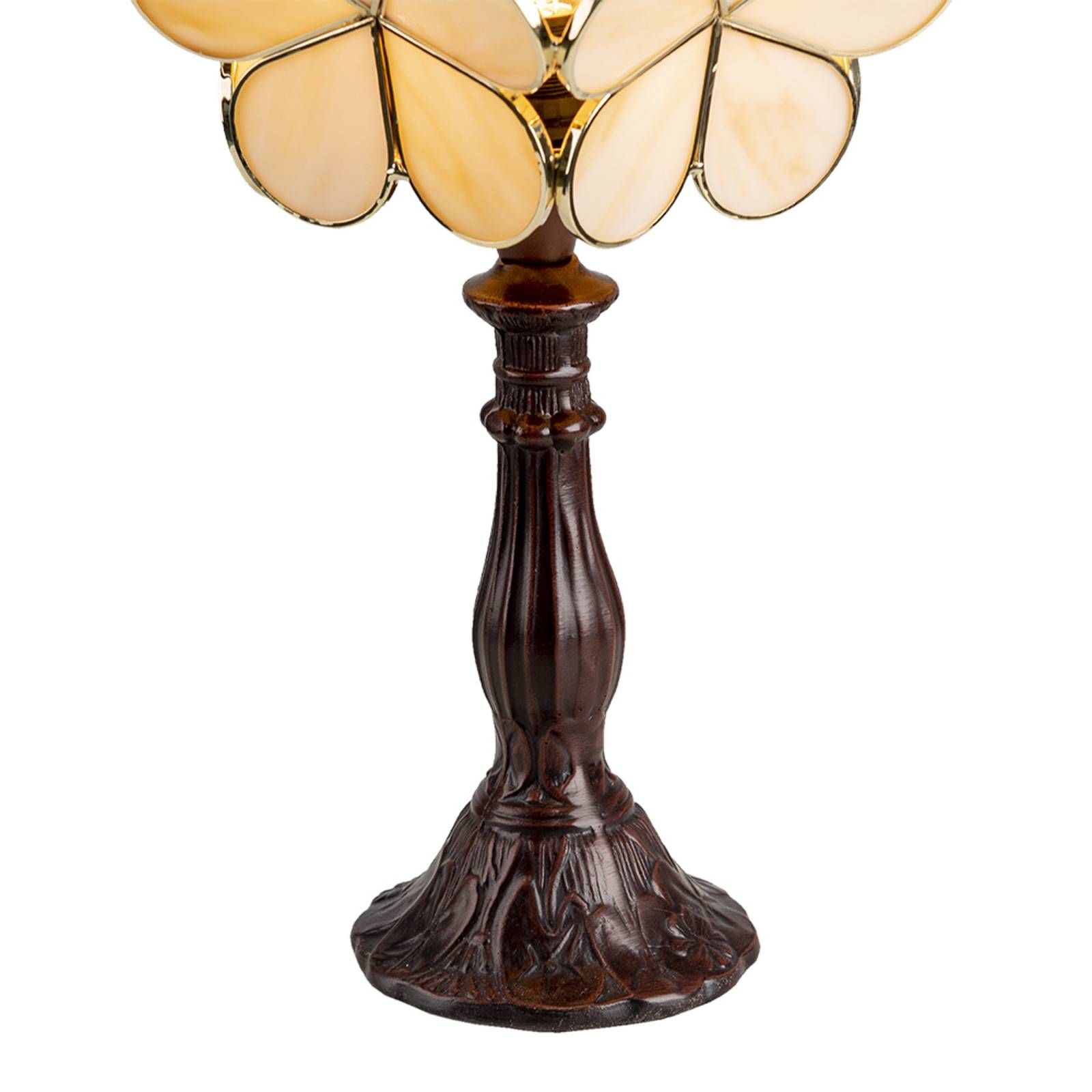Clayre&Eef Stolová lampa 5LL-6095 v Tiffany dizajne, béžová, Obývacia izba / jedáleň, polyrezín, sklo, E14, 25W, P: 21 cm, L: 21 cm, K: 38cm