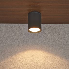Lucande Vonkajšie stropné bodové svetlo Minna grafitové, hliník, temperované sklo, E27, 75W, K: 14cm