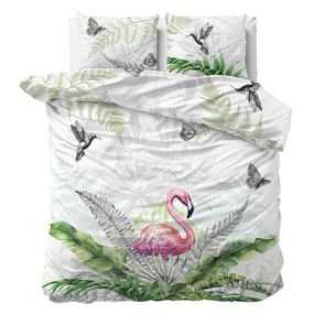 DomTextilu Biele bavlnené posteľné obliečky s exotickým motívom 200 x 220 cm 36971
