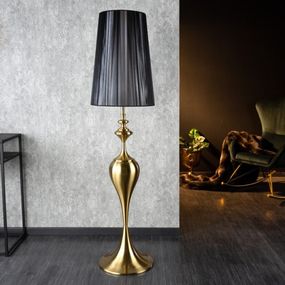 Estila Moderná dizajnová stojaca lampa Lucie v zlatom prevedení z kovu s čiernym tienidlom 160cm