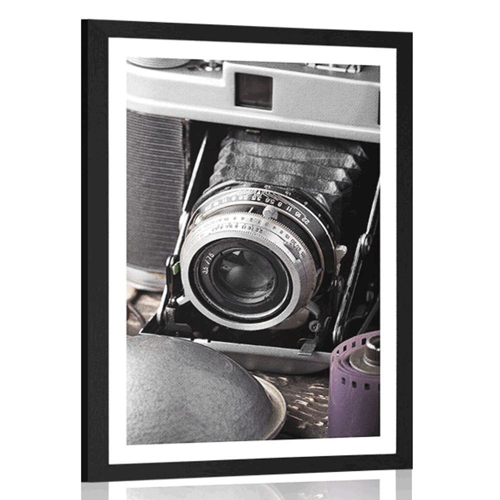 Plagát s paspartou starý fotoaparát - 30x45 white