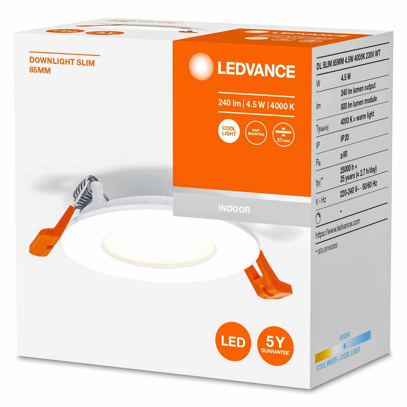 LEDVANCE Recess Slim zapustené LED Ø 8, 5 cm 4 000K, Chodba, plast, 4.5W