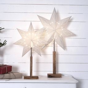 STAR TRADING Karo – stojaca deko lampa s hviezdnym vzorom 55 cm, papier, drevo, E14, 25W, P: 34 cm, K: 55cm