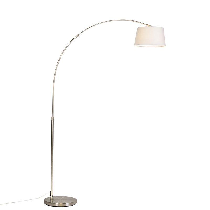 Moderná oblúková lampa z ocele s tienidlom z bielej látky - Arc Basic