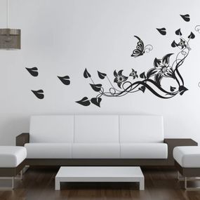 DomTextilu Nálepka na stenu do interiéru s motívom kvetov, motýľov a listov 50 x 100 cm