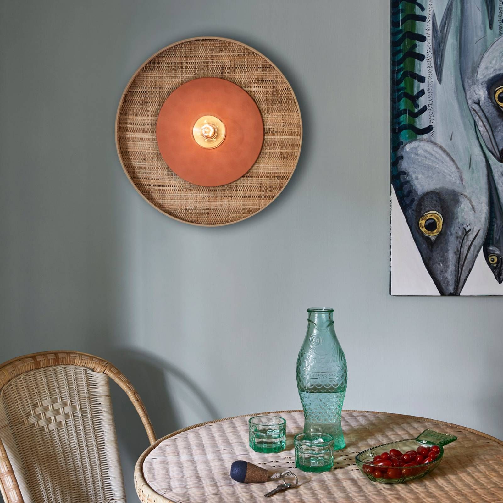 MARKET SET Portinatx nástenná lampa terakota Ø50cm, Obývacia izba / jedáleň, kov, lyko, keramika, E27, 60W