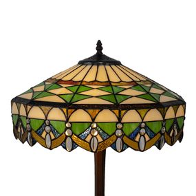 Clayre&Eef Stolová lampa 5LL-6086 v zelenej, Tiffany dizajn, Obývacia izba / jedáleň, kov, sklo, E27, 60W, K: 57cm