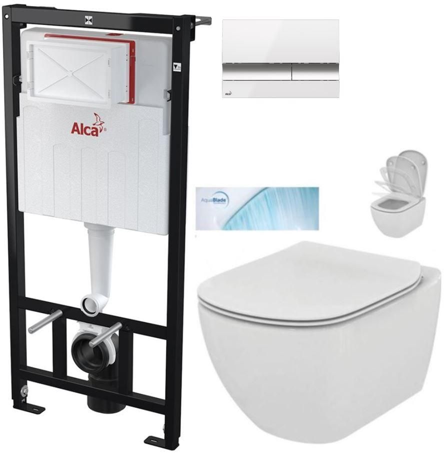 ALCADRAIN Sádromodul - predstenový inštalačný systém s bielym / chróm tlačidlom M1720-1 + WC Ideal Standard Tesi so sedadlom SoftClose, AquaBlade AM101/1120 M1720-1 TE1