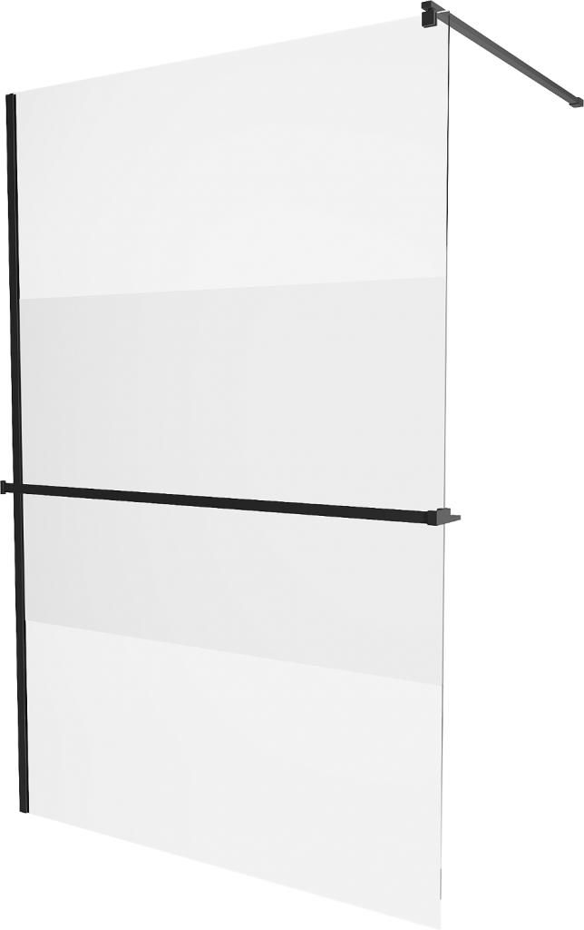 MEXEN/S - KIOTO Sprchová zástena WALK-IN s poličkou a držiakom uterákov 120 x 200 cm, transparent/matné sklo 8 mm, čierna 800-120-121-70-35