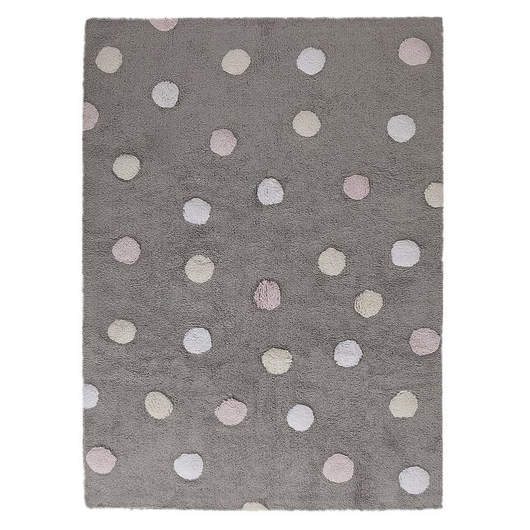 Lorena Canals koberce Pre zvieratá: Prateľný koberec Tricolor Polka Dots Grey-Pink - 120x160 cm