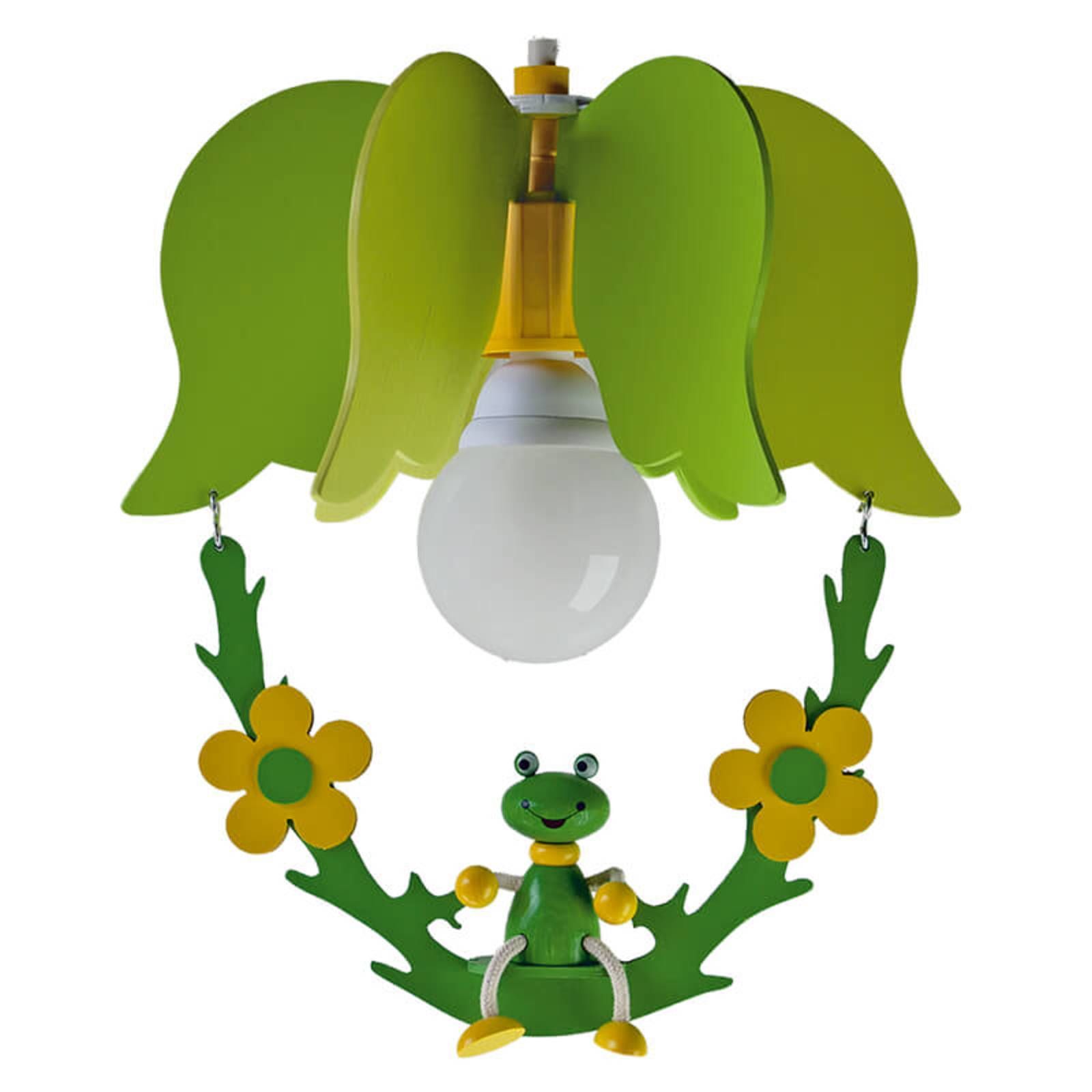 Elobra Závesná lampa Žaba v tvare kvetu s hojdačkou, Detská izba, drevo, E27, 40W, K: 20cm