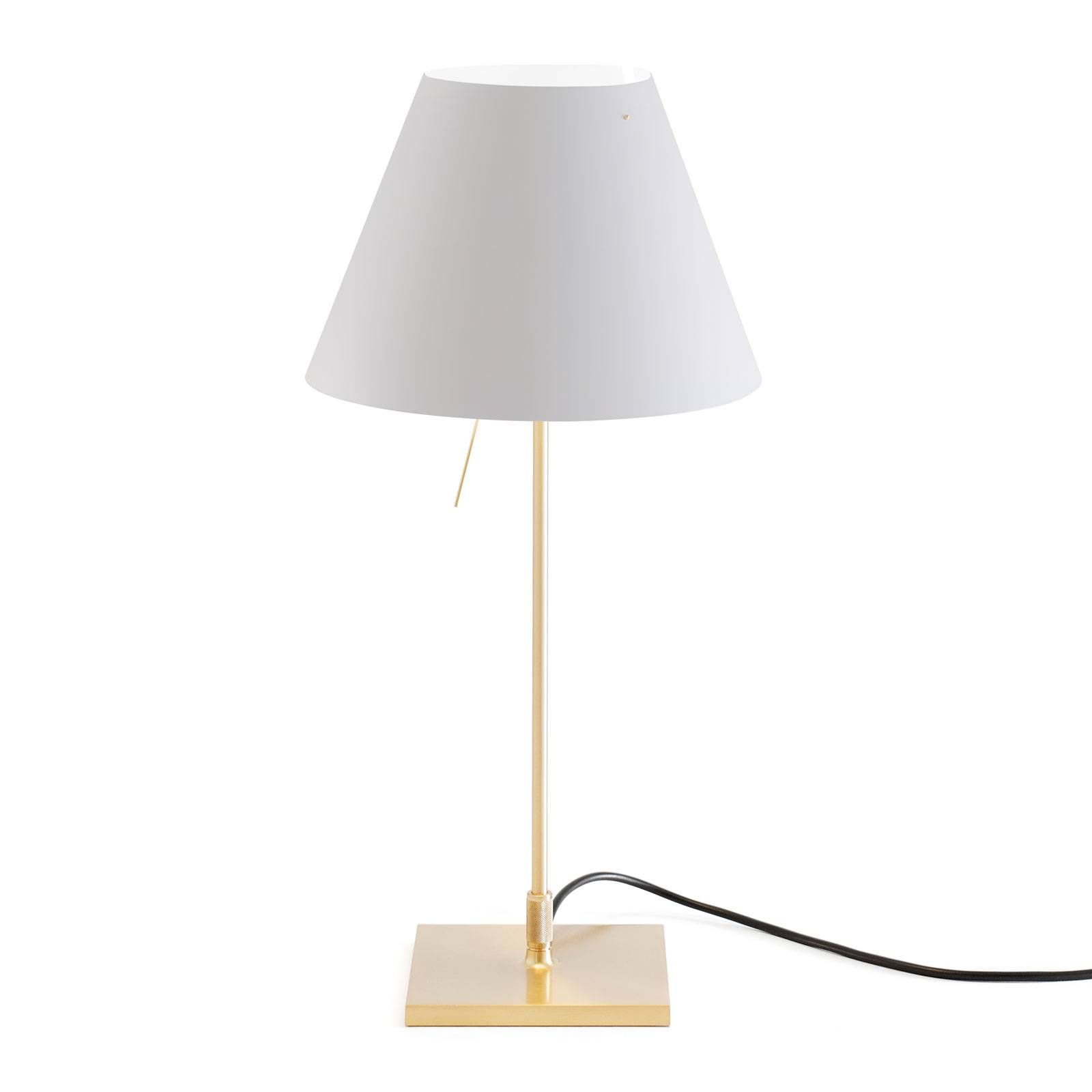 Luceplan Costanzina stolná lampa mosadz biela hmla, Obývacia izba / jedáleň, hliník, polykarbonát, E14, 42W, K: 51cm