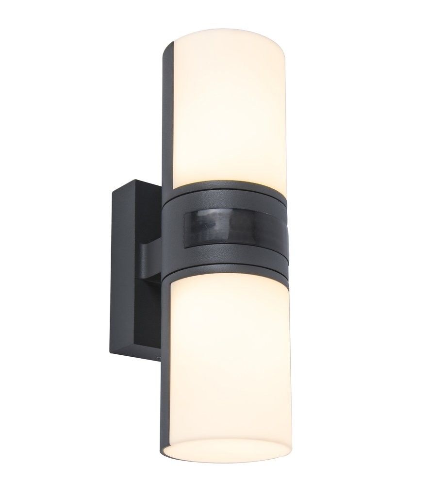 Lutec 5198102118 LED vonkajšie nástenná lampa so senzorom pohybu Cyra 1x15W | 3000K | IP54 - s dvoma otočnými hlavami
